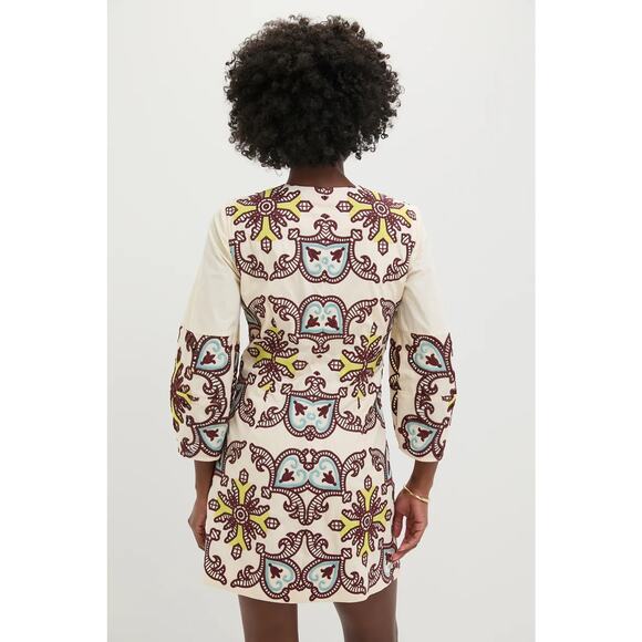 TUCKERNUCK Citron and Slate Blue Embroidered Long Sleeve Rhoda Tunic Dress 6 NWT - Picture 2 of 6